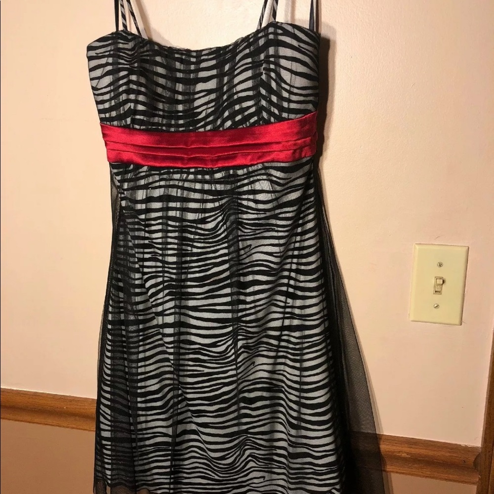 Zebra dress with red tie